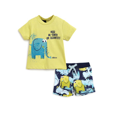 Boys Light Green Printed Outfit with Short Pants